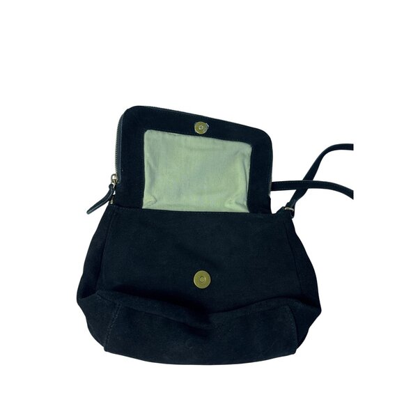Margot Black Suede Leather Crossbody Bag Magnetic Clasp 10 in X 7 in X 2.5 in - Picture 3 of 6